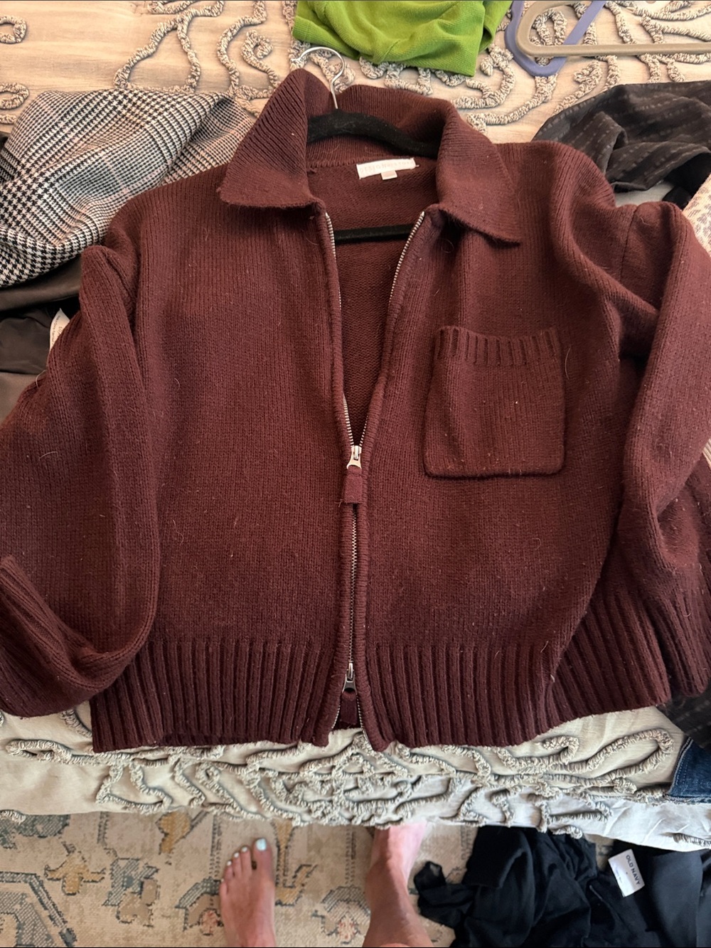 Design History Zip-Front Collared Cardigan Jacket - Deep Brown